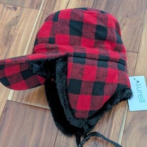 Surrell Boy's Plush Faux Fur Plaid Hat with Ear Flaps + Chin Strap Nwt ❤️